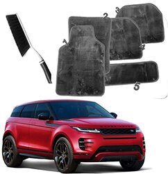CFT California Soft Plush Carpet Car Floor Mats Set with Mat Cleaning Brush for Range Rover, 5 Piece, Grey
