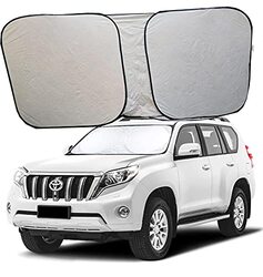 Flak Canvas Fabric Maximum UV & Sun Protection Windshield Sun Shade, Large, Silver