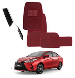 CFT California Car Floor Mats Set with Mat Cleaning Brush, 5 Piece, Red