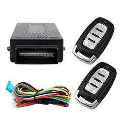 Maso Auto Remote Central Kit, Universal Car Door Lock with Control Box & 2 Replacement Remote Control for Car Central Lock, 4 Pieces, Black/Silver