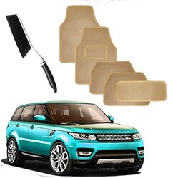 CFT California Car Floor Mats Set with Mat Cleaning Brush for Range Rover, 5 Piece, Brown
