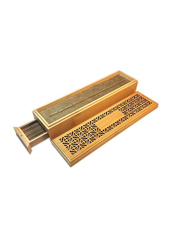 

Bamboo Wood Incense Burner with Drawer, Beige